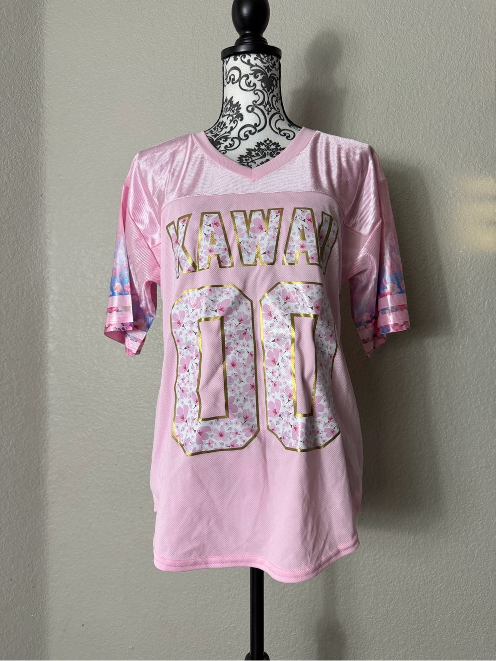 Kawaii Pink Floral Football Jersey Top